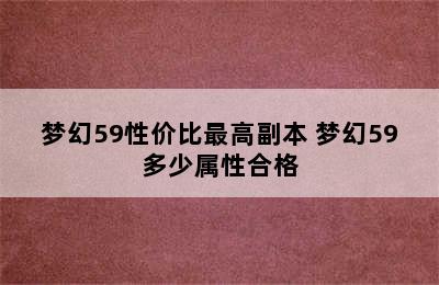 梦幻59性价比最高副本 梦幻59多少属性合格